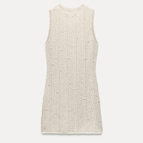 ZARA FAUX PEARL KNIT DRESS WITH METALLIC THREAD